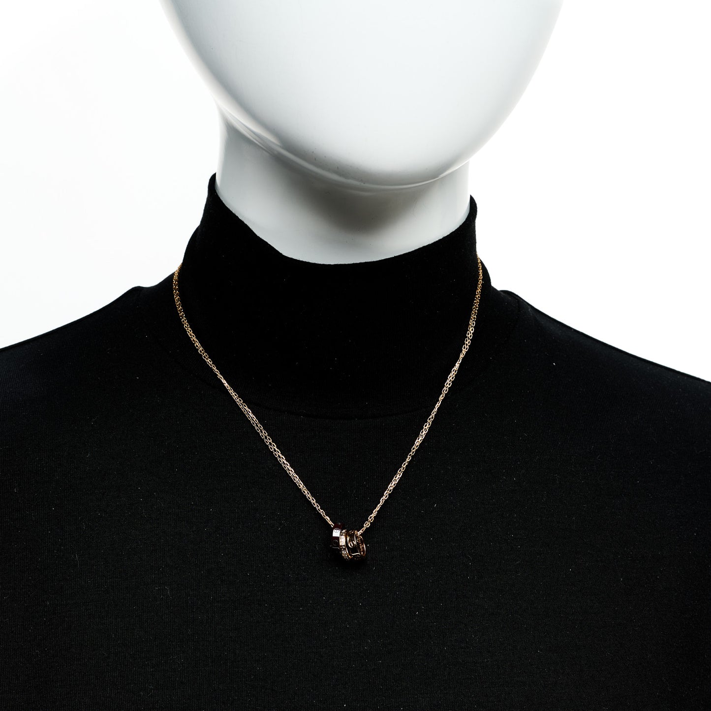 18K Pink Gold Ceramic Diamond Three Ring LOVE Pendant Necklace