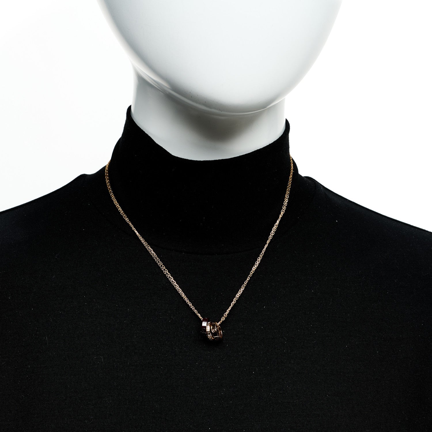 Cartier 18K Pink Gold Ceramic Diamond Three Ring LOVE Pendant Necklace 2 of 5