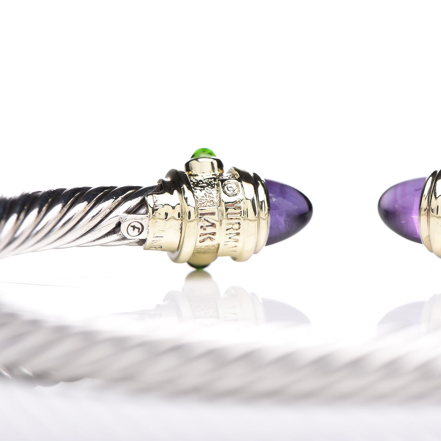 Sterling Silver 14K Yellow Gold Amethyst Green Onyx 5mm Cable Renaissance Bracelet