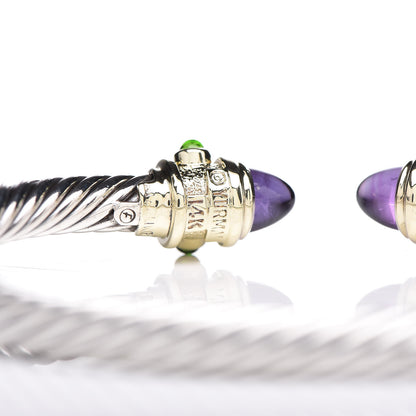 David Yurman Sterling Silver 14K Yellow Gold Amethyst Green Onyx 5mm Cable Renaissance Bracelet 4 of 5