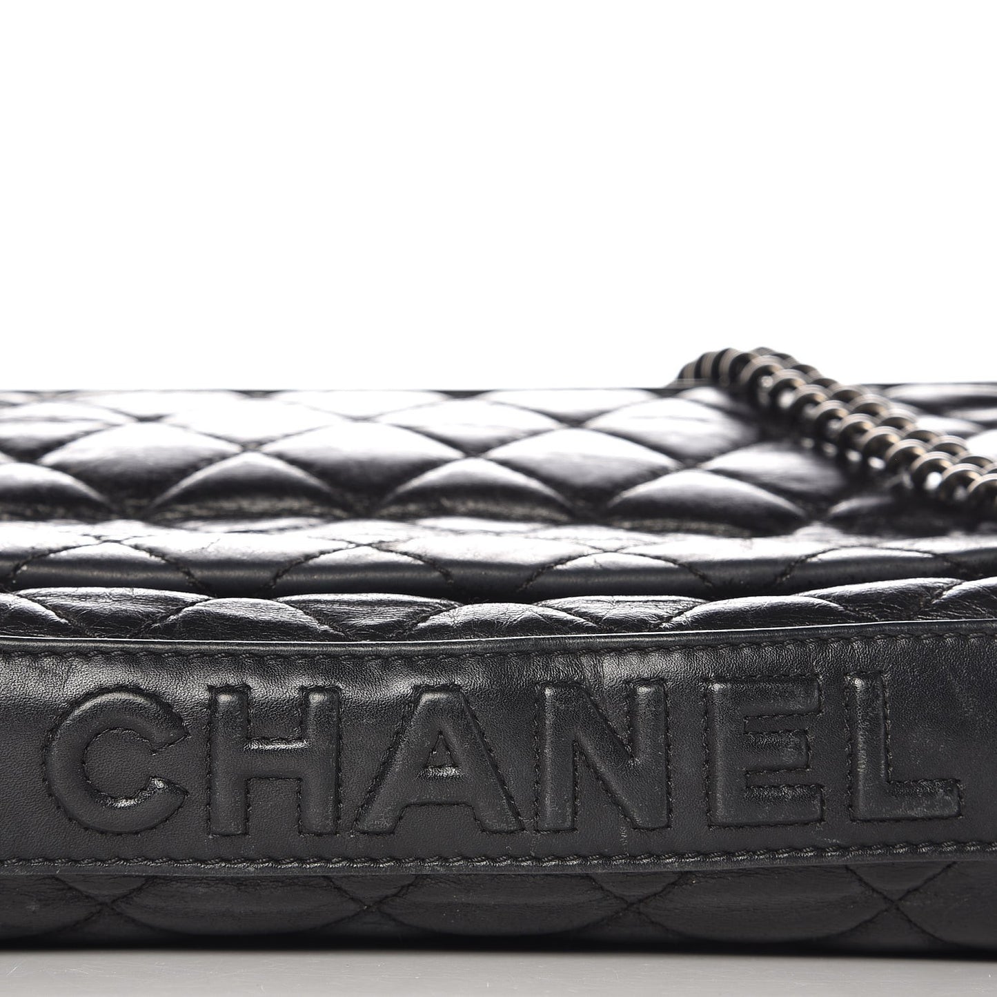 Aged Calfskin Quilted Jumbo Flap Black