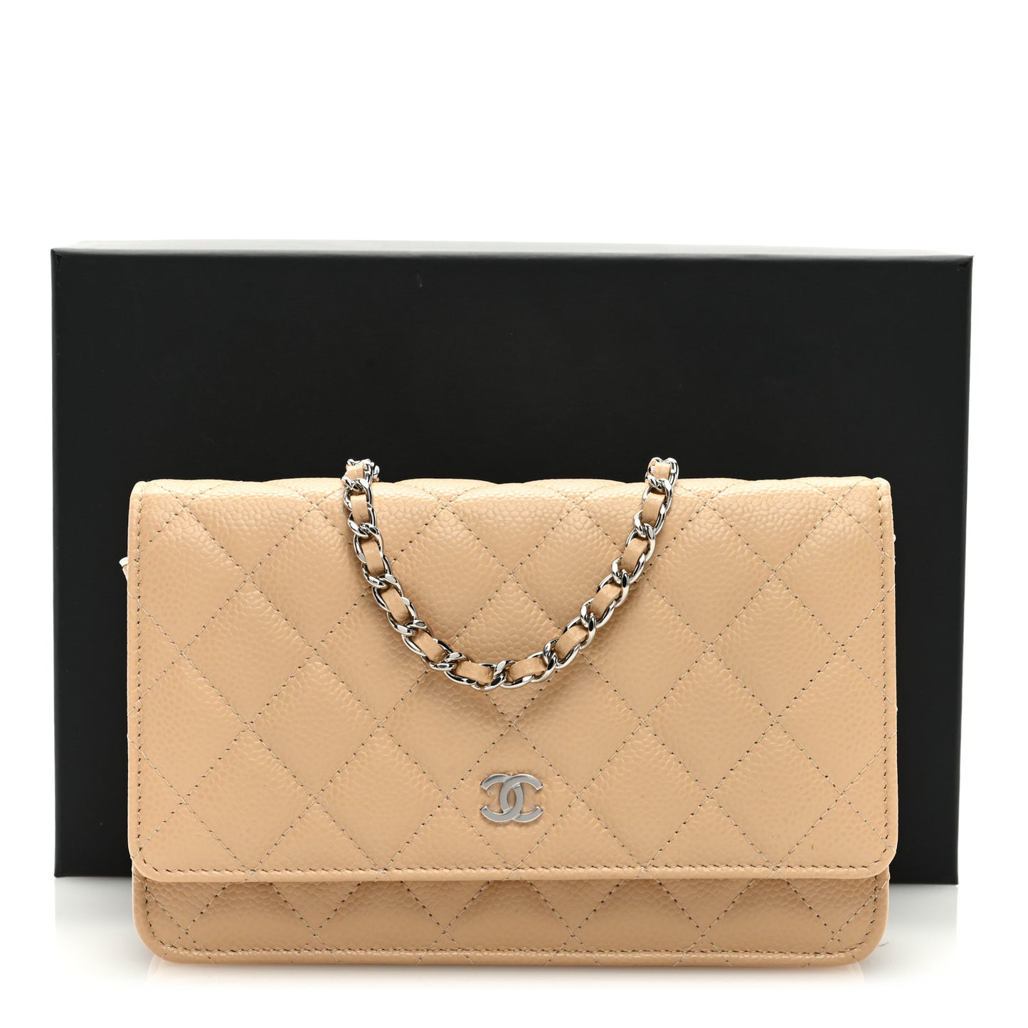 Caviar Quilted Wallet On Chain WOC Beige
