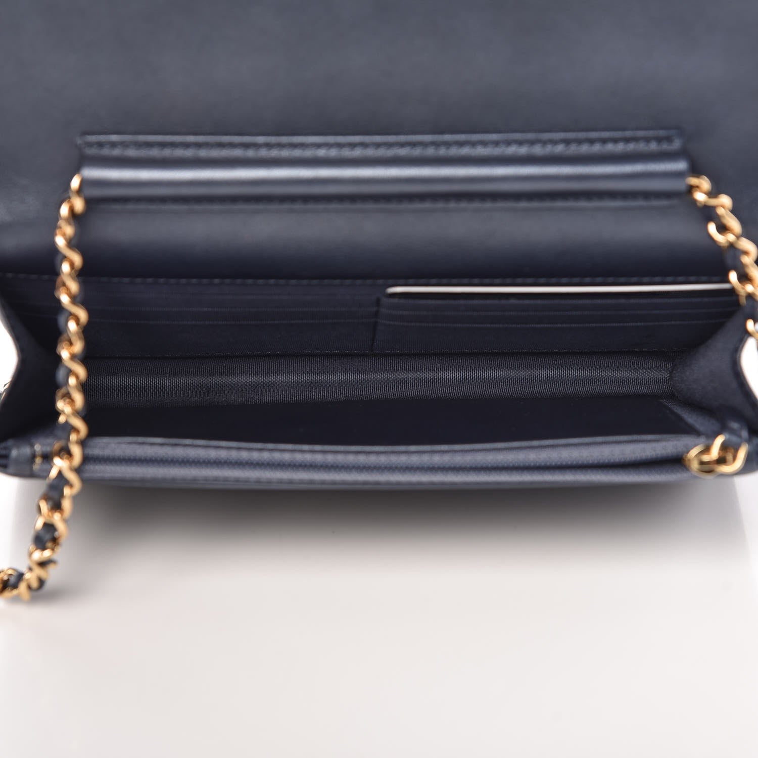 Chanel Lambskin Velvet Striped Wallet On Chain WOC Blue 5 of 9