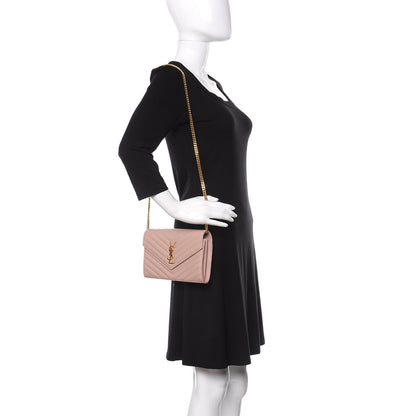 Saint Laurent Grain De Poudre Matelasse Chevron Monogram Chain Wallet Pale Pink 2 of 10