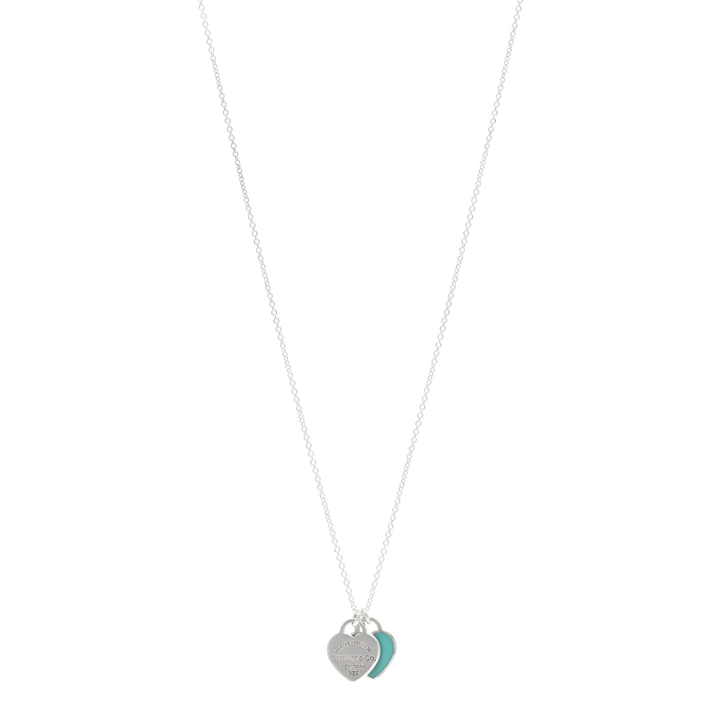 Sterling Silver Enamel Return to Tiffany Double Mini Heart Tag Pendant Necklace Blue