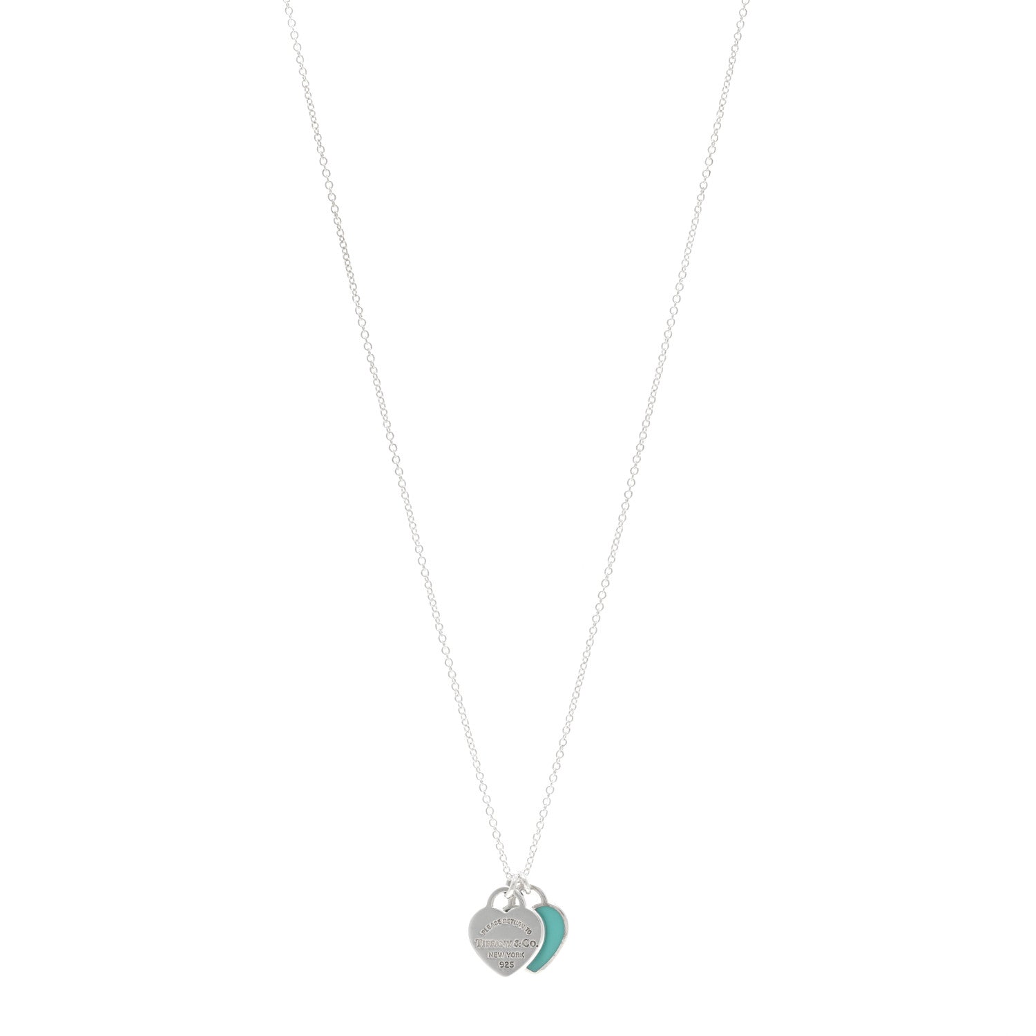 Tiffany Sterling Silver Enamel Return to Tiffany Double Mini Heart Tag Pendant Necklace Blue 1 of 4