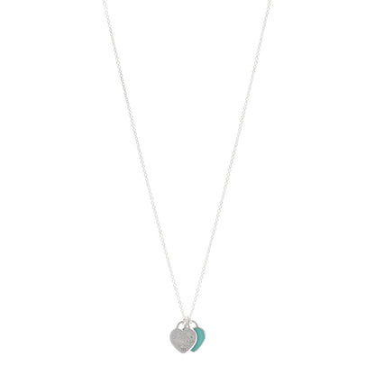 Tiffany Sterling Silver Enamel Return to Tiffany Double Mini Heart Tag Pendant Necklace Blue 1 of 4