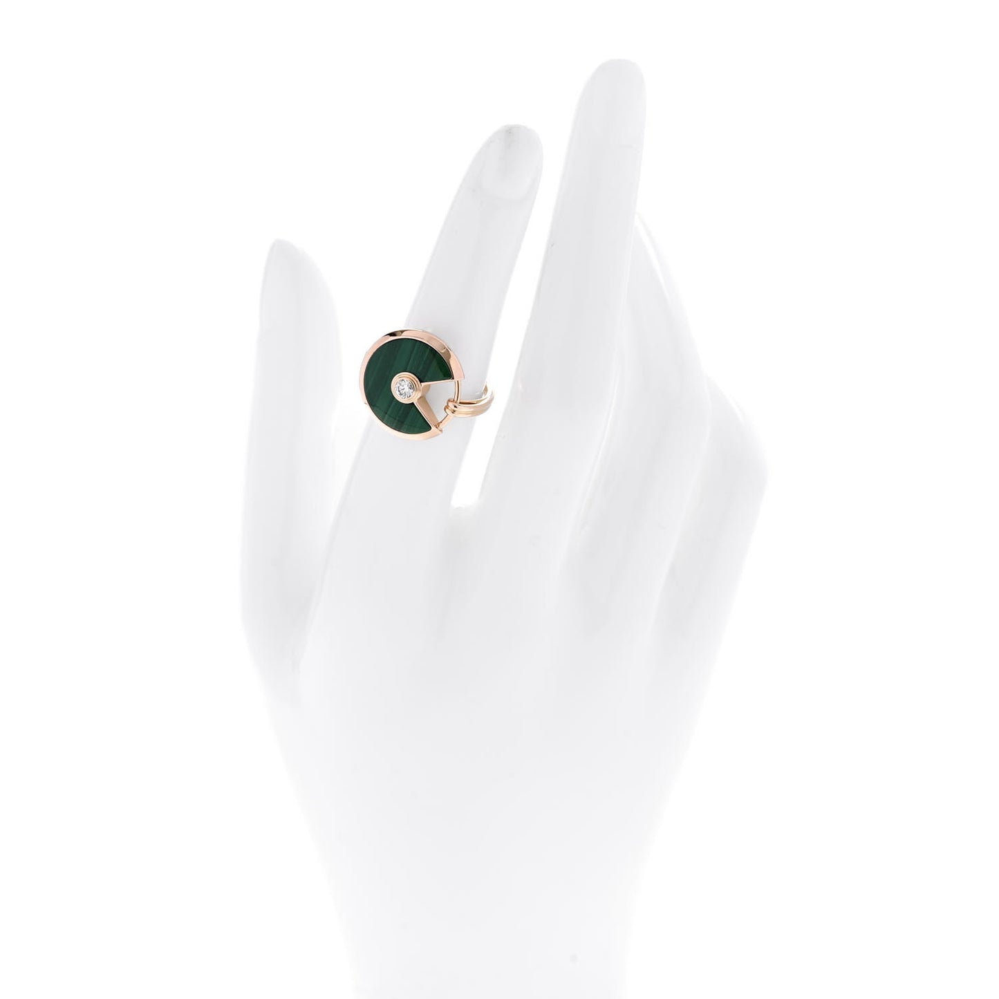 18K Pink Gold Diamond Malachite Amulette de Cartier Ring 53 6.25