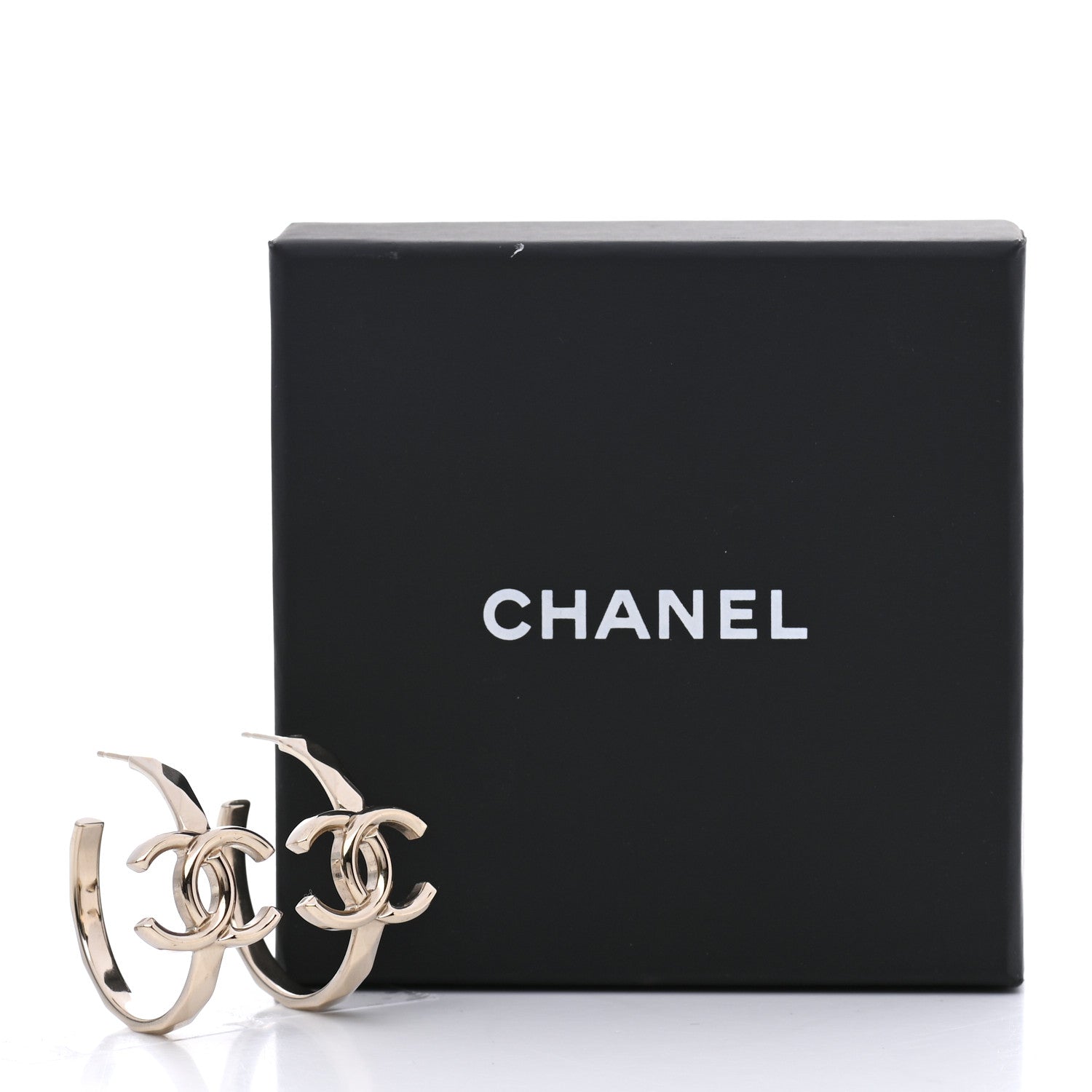 Chanel Metal Textured CC Hoop Earrings Gold 5 of 5