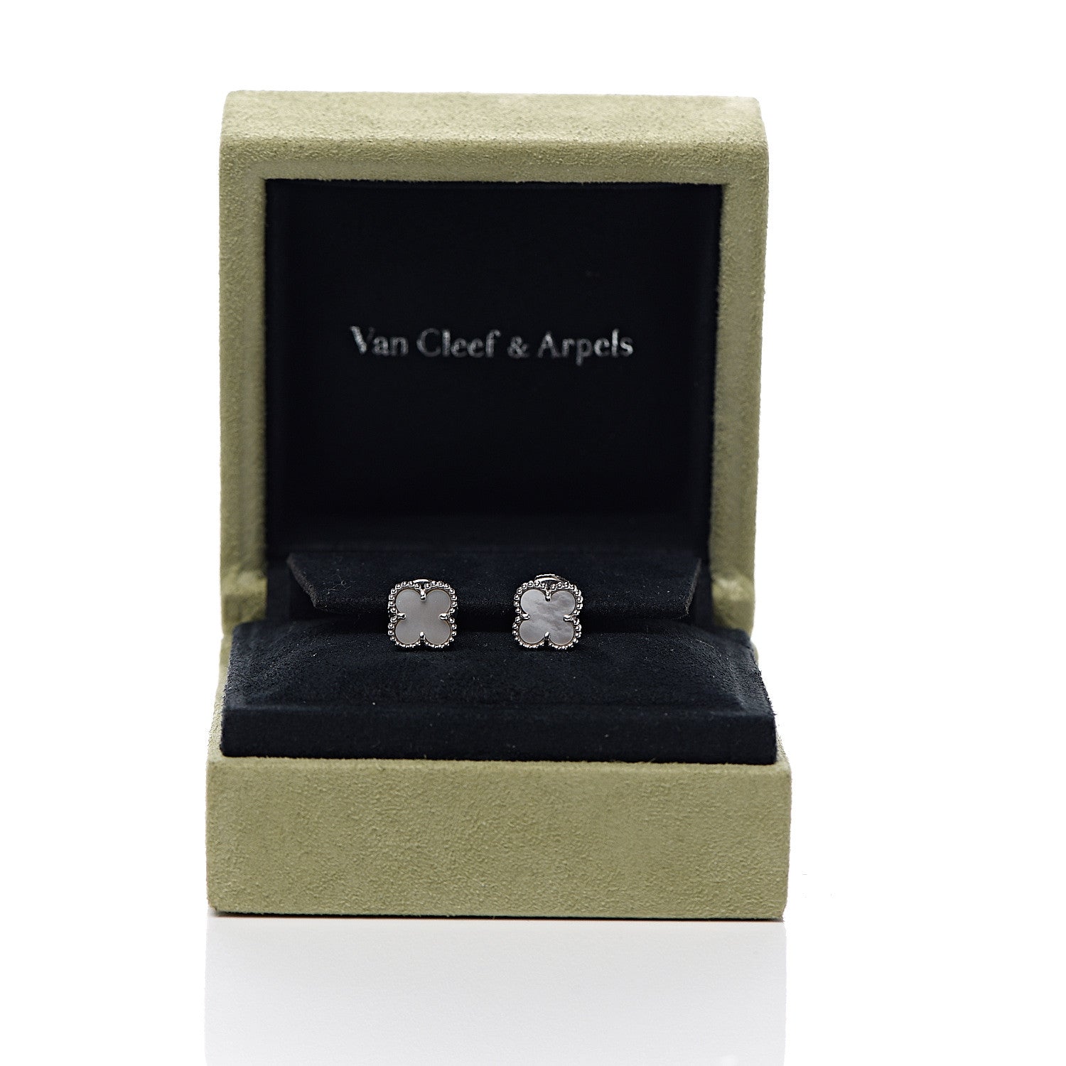 Van Cleef & Arpels 18K White Gold Mother of Pearl Sweet Alhambra Earrings 6 of 6