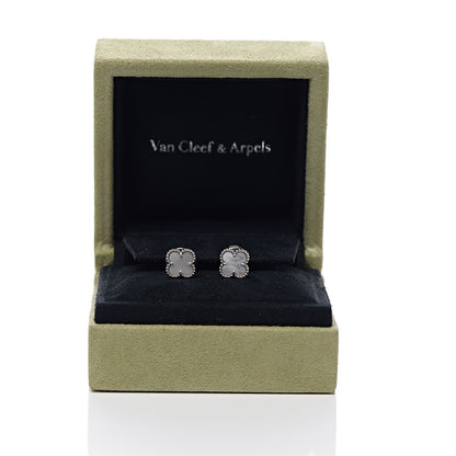 Van Cleef & Arpels 18K White Gold Mother of Pearl Sweet Alhambra Earrings 6 of 6