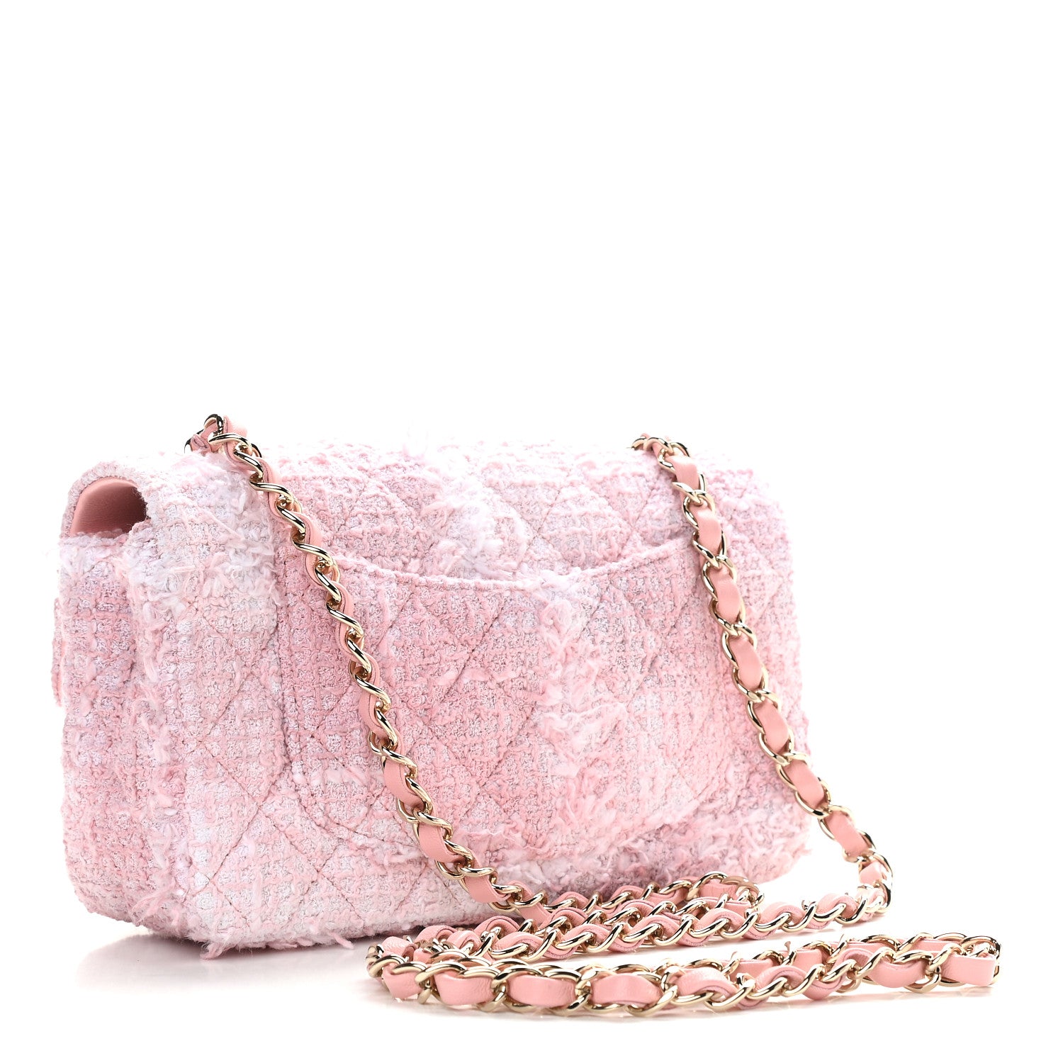 Chanel Tweed Quilted Mini Rectangular Flap Light Pink White 3 of 9