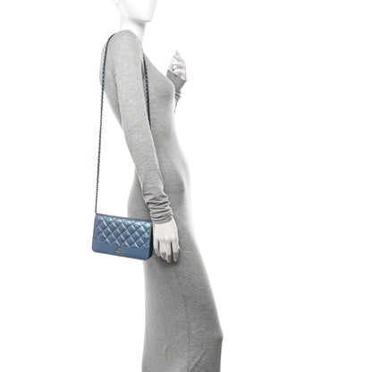 Chanel Iridescent Aged Calfskin Quilted Gabrielle Wallet On Chain WOC Blue 2 of 14