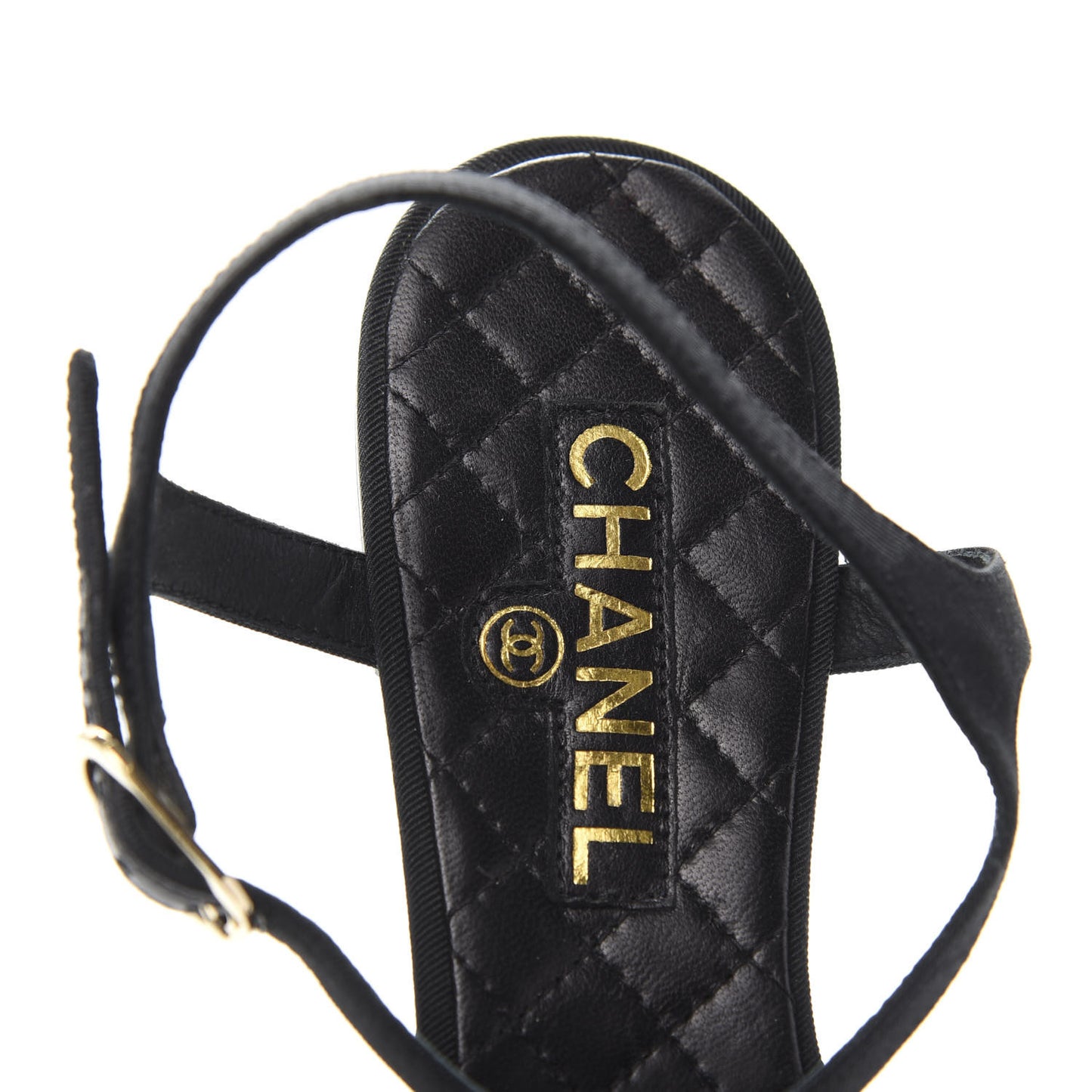 Grosgrain CC Chain Thong Sandals 37 Black Gold
