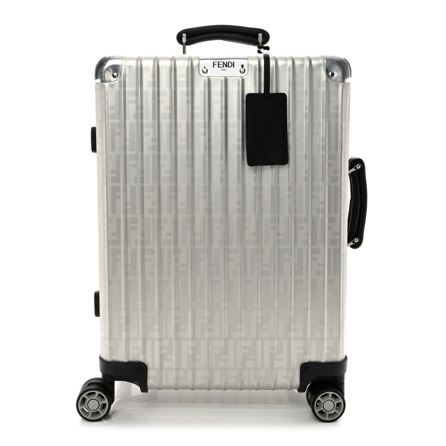 X RIMOWA Aluminum FF Print Roll Away Carry On Luggage Silver