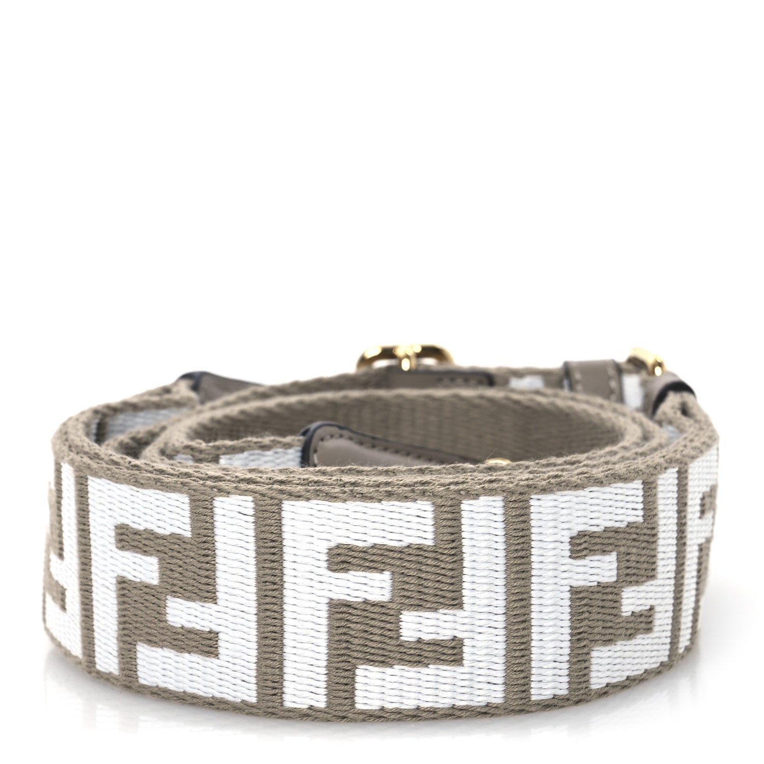 Fendi Jacquard Ribbon Vitello King FF Bi-Color Intreccio Adjustable Strap You Tortora White Anthracite 2 of 5