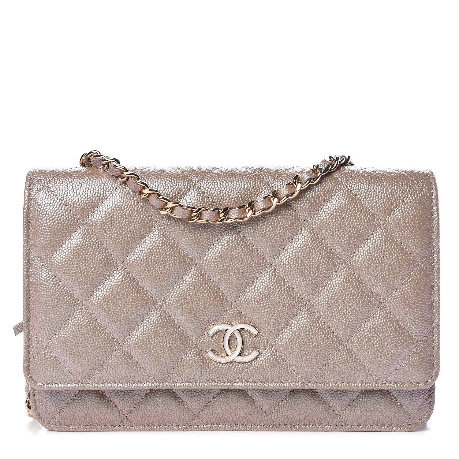Chanel Iridescent Caviar Quilted Wallet On Chain WOC Beige 1 of 11