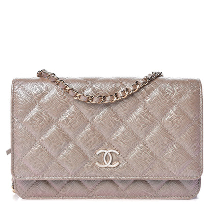 Chanel Iridescent Caviar Quilted Wallet On Chain WOC Beige 1 of 11