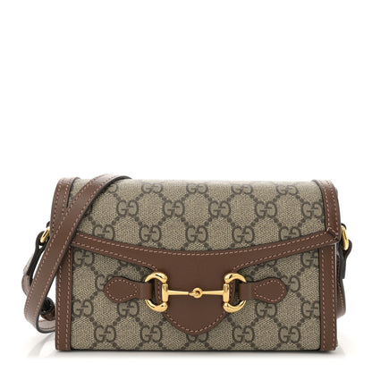 Gucci GG Supreme Monogram Mini Horsebit 1955 Shoulder Bag Beige Brown Sugar 1 of 11