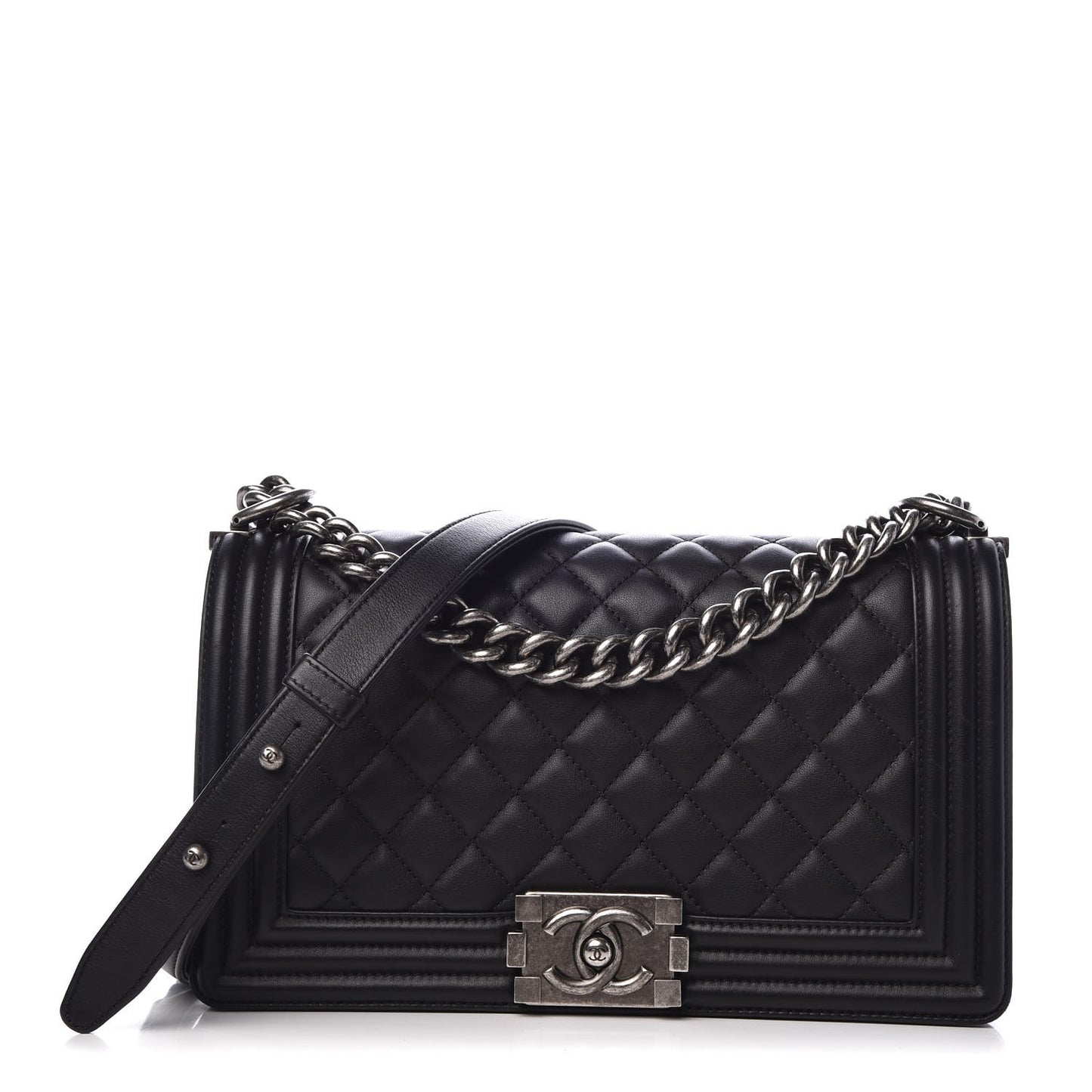 Lambskin Quilted Medium Boy Flap Black