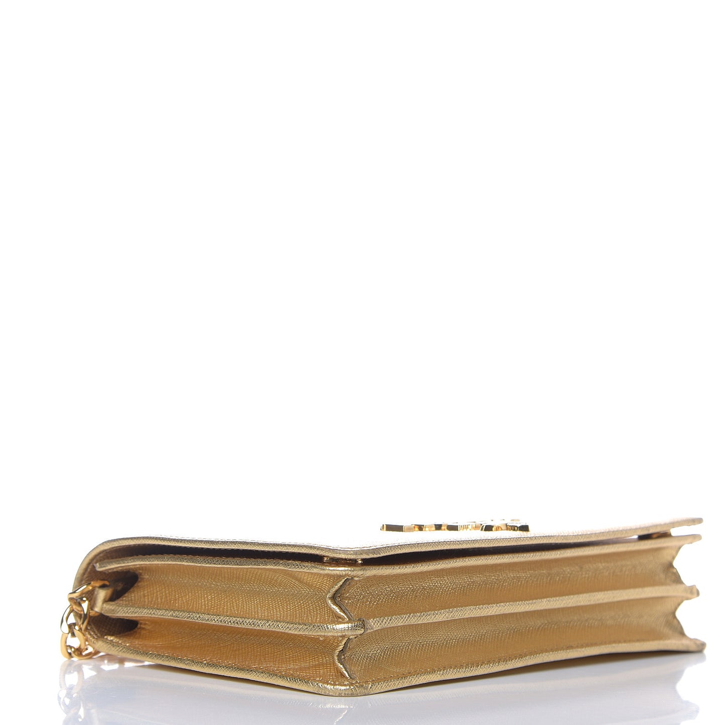 Metallic Saffiano Lux Chain Wallet Platino