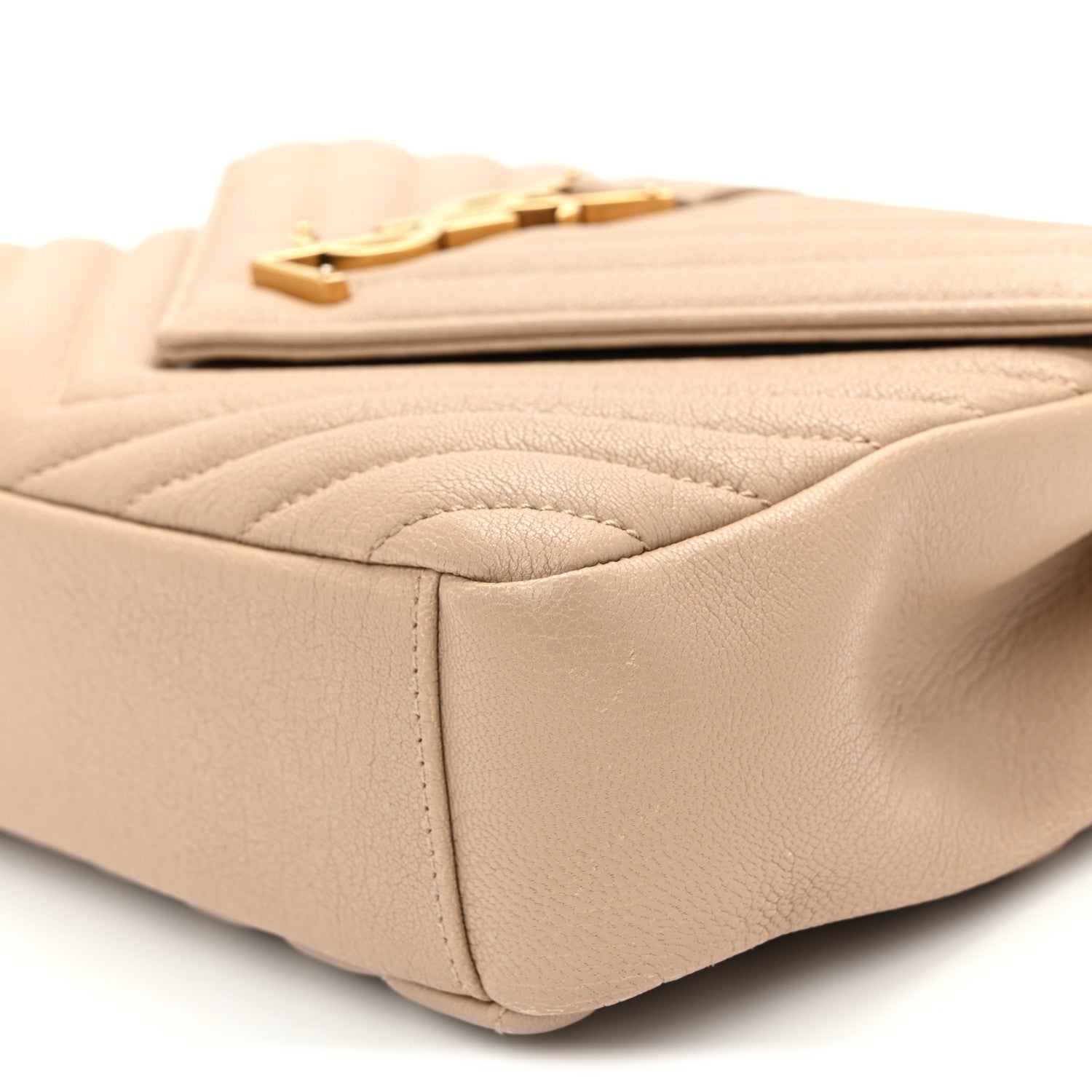 Saint Laurent Sheepskin Matelasse Chevron Monogram Medium College Bag Dark Beige 9 of 9