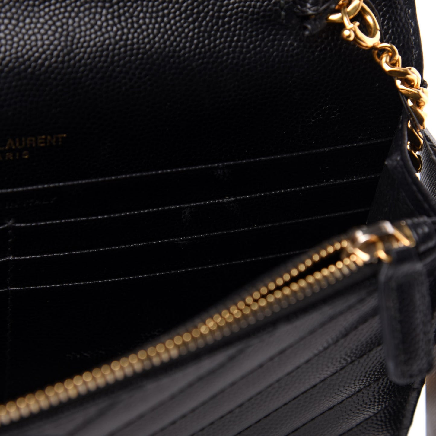Grain De Poudre Matelasse Chevron Monogram Envelope Chain Wallet Black