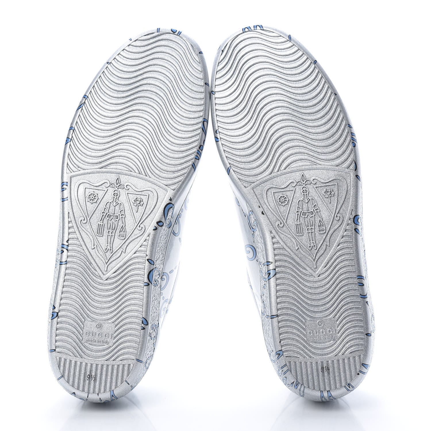 Gucci Miro Rubber Wax GucciGhost Print Mens New Ace Sneakers 9.5 Silver 5 of 8