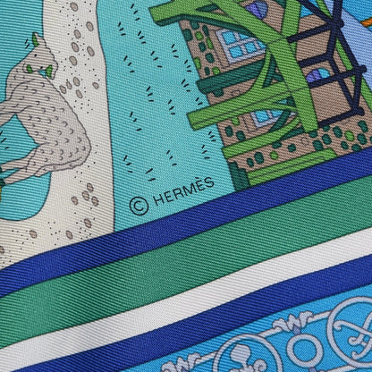 Hermes Silk Flanerie A Versailles Scarf 90 Bleu Roy Vert Jaune 4 of 5