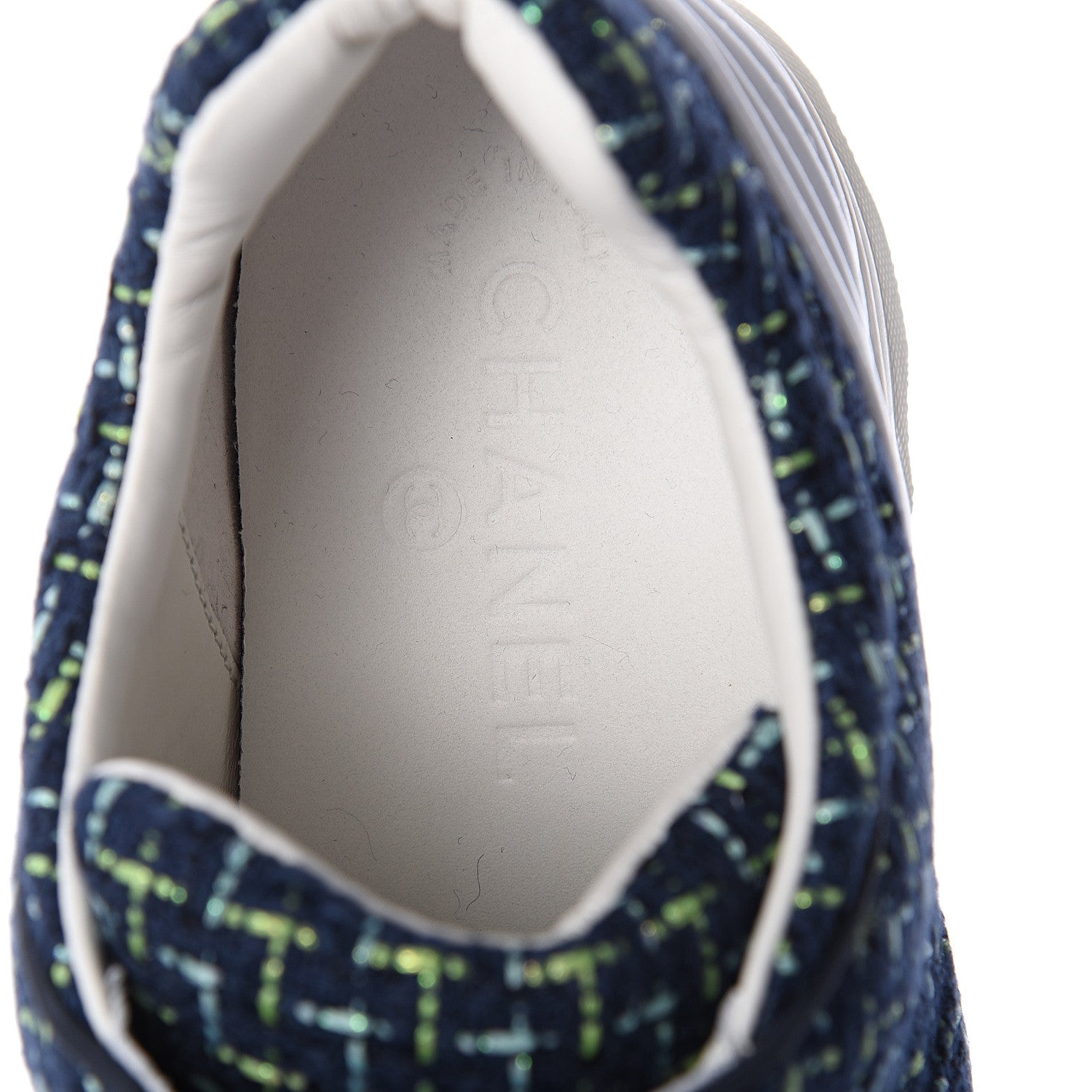 Chanel Tweed Calfskin Sneakers 40 Navy Green 5 of 7