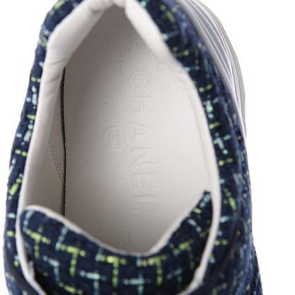 Chanel Tweed Calfskin Sneakers 40 Navy Green 5 of 7