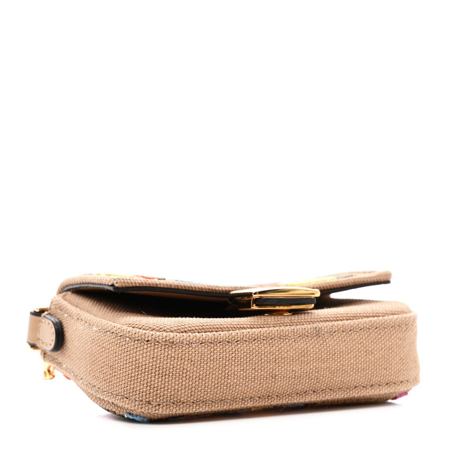 Canvas Vitello King FF Multicolor Embroidered Nano Baguette Charm Multicolor Cuoio