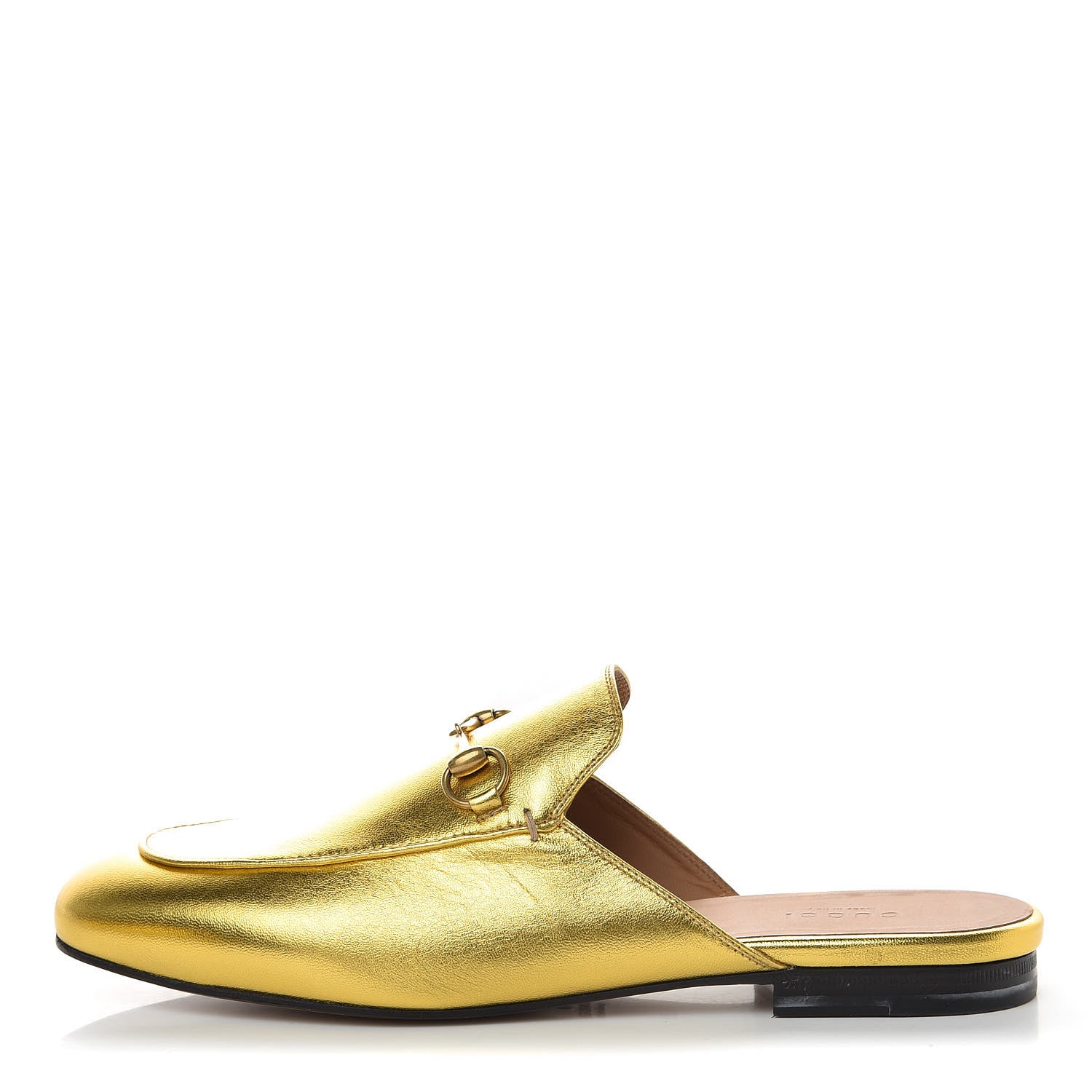 Gucci Metallic Nappa Womens Princetown Slippers 37.5 Gold 1 of 15
