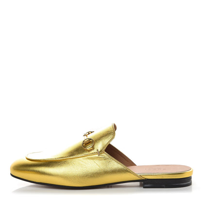 Gucci Metallic Nappa Womens Princetown Slippers 37.5 Gold 1 of 15
