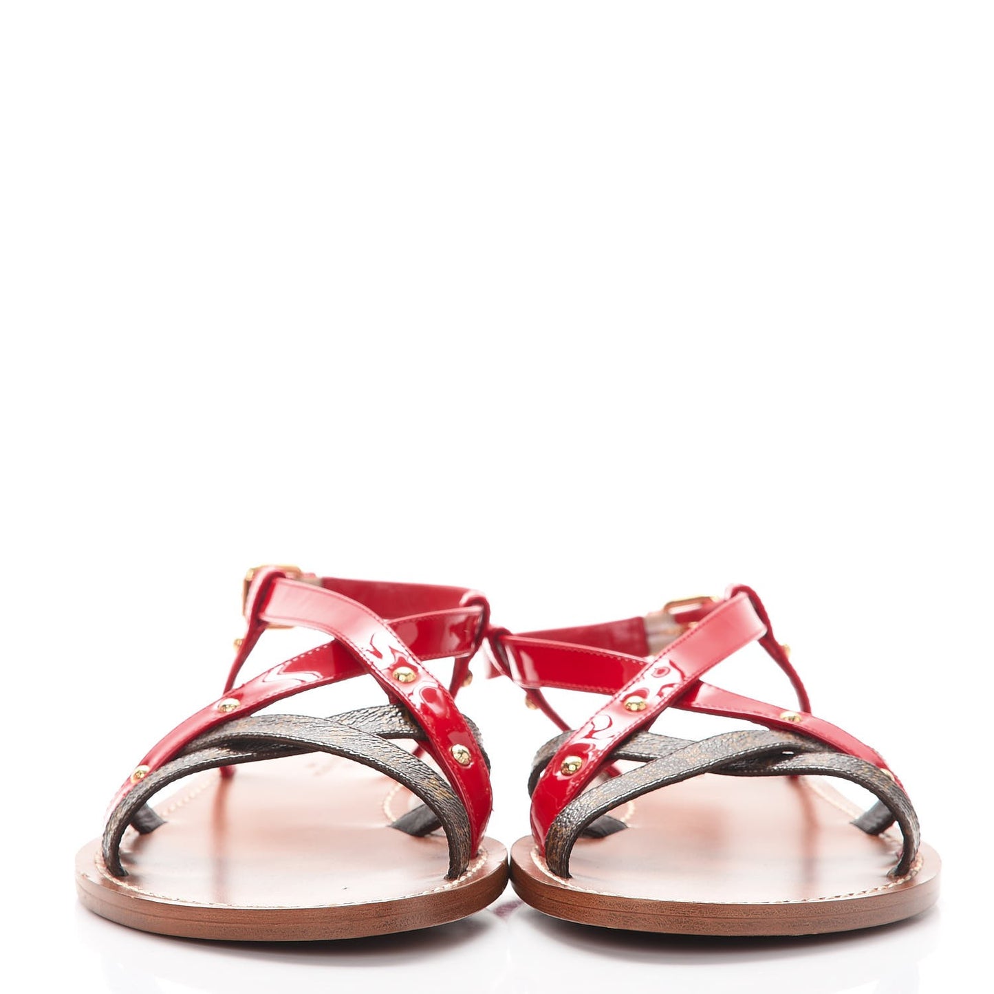 Monogram Patent Carimbo Flat Sandals 37.5 Red