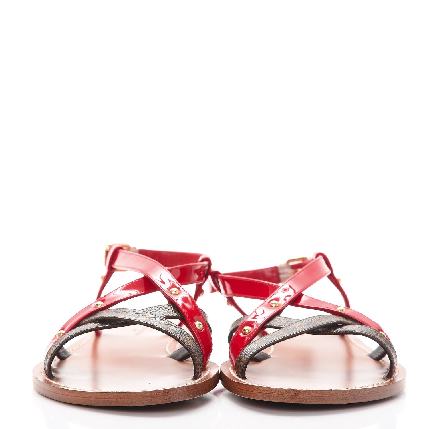 Louis Vuitton Monogram Patent Carimbo Flat Sandals 37.5 Red 2 of 9