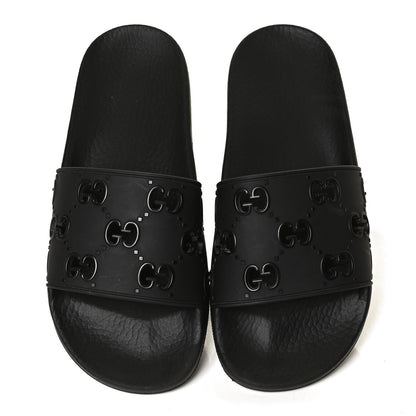 Gucci Rubber GG Monogram Perforated Womens Slide Sandals 38 Black 5 of 12
