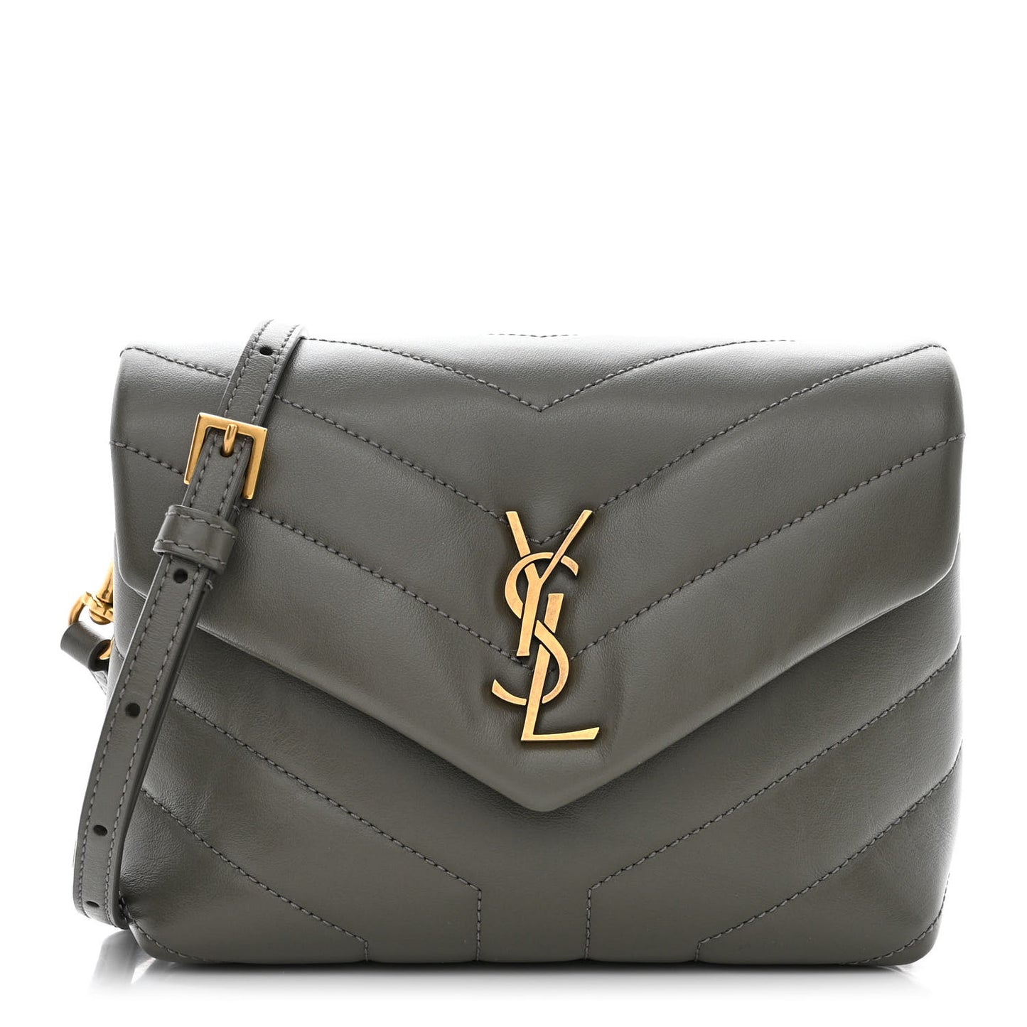 Calfskin Y Quilted Monogram Toy Loulou Crossbody Bag Grey Kaki