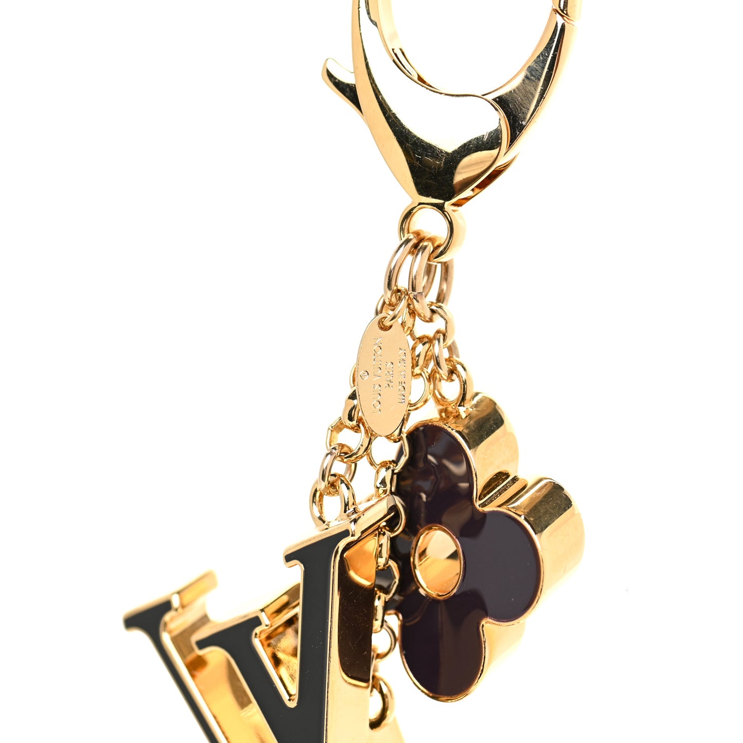 Metal Enamel Fleur De Monogram Bag Charm Dore