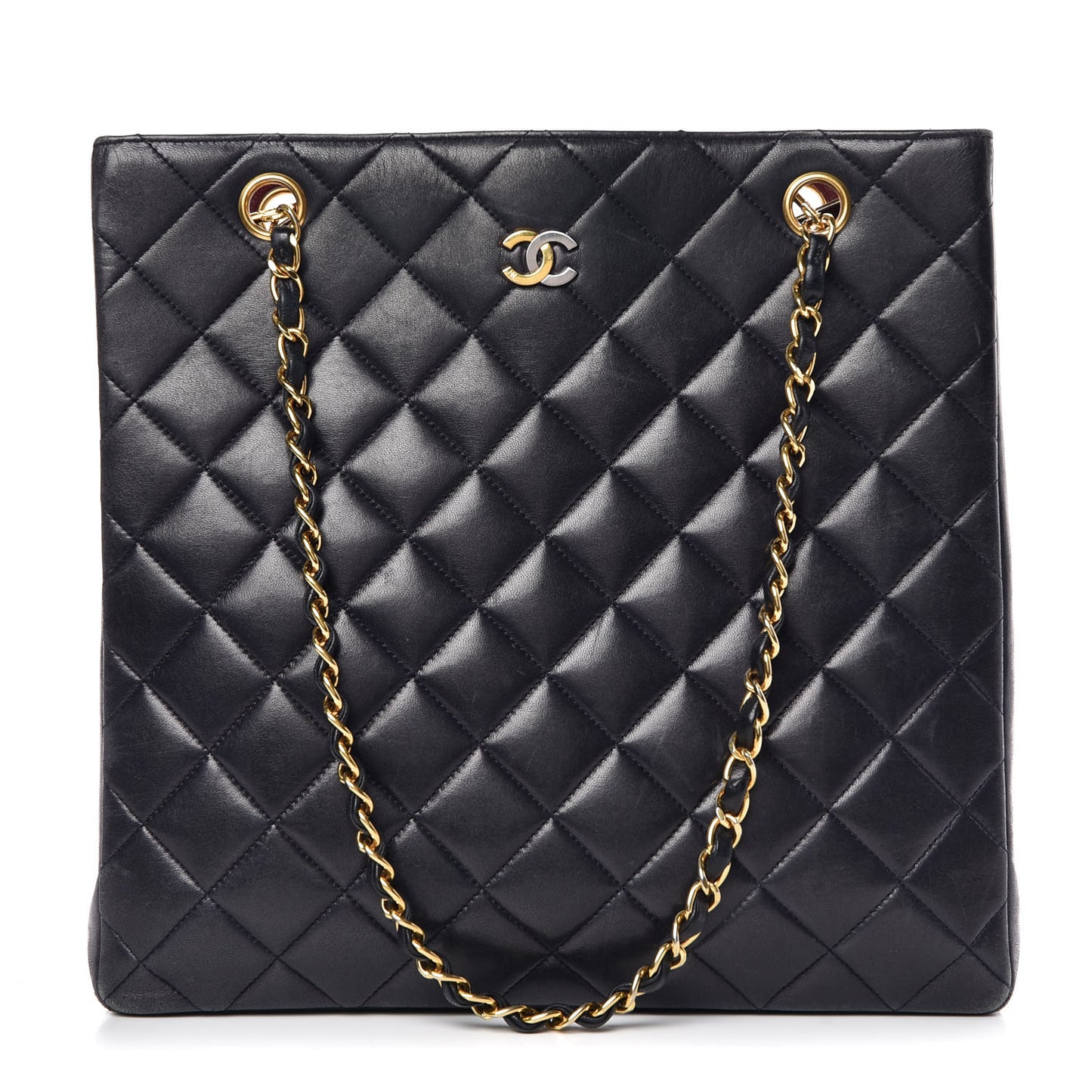 Lambskin Quilted Shopping Tote Navy