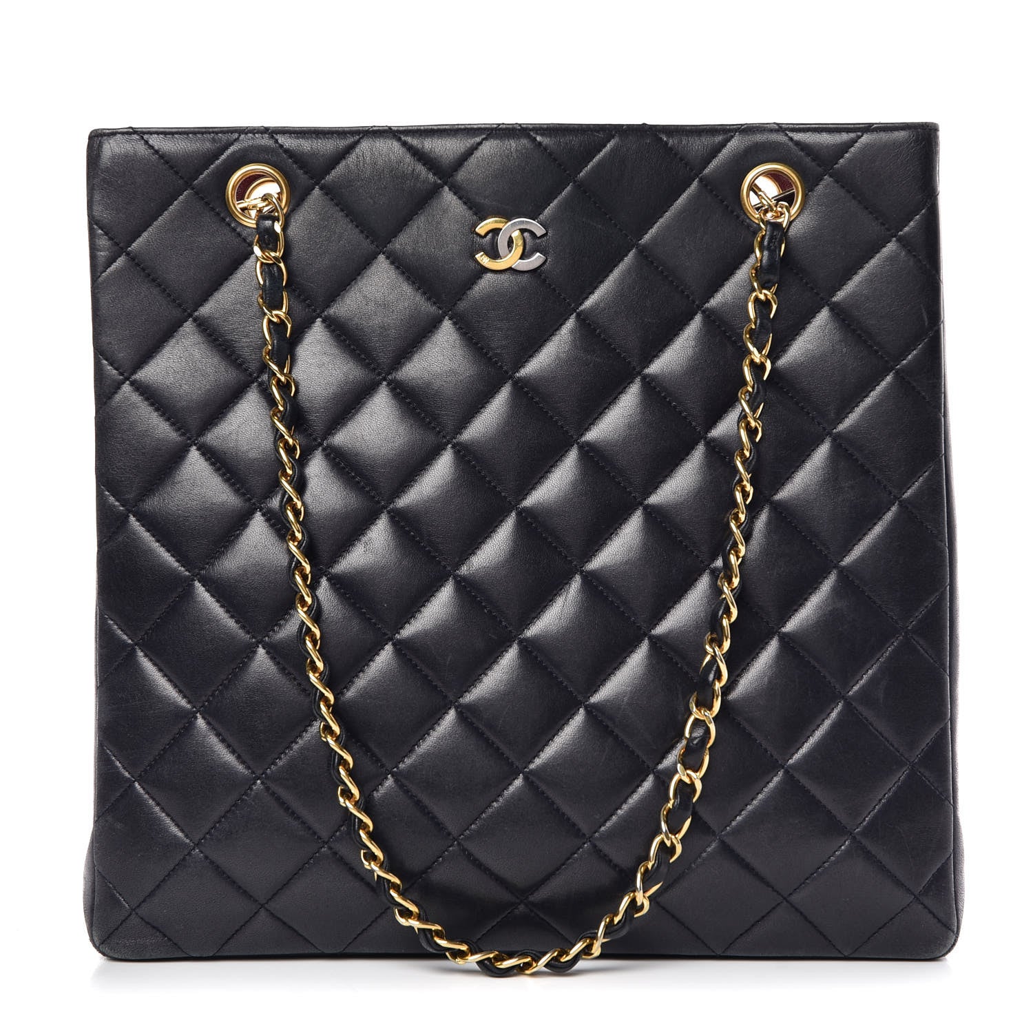 Chanel Lambskin Quilted Shopping Tote Navy 1 of 12