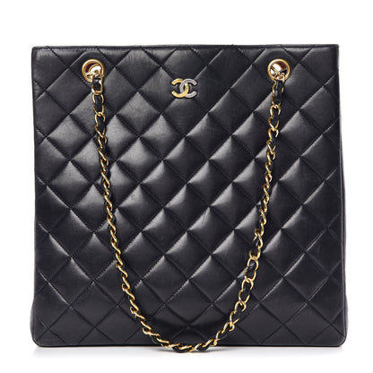 Chanel Lambskin Quilted Shopping Tote Navy 1 of 12