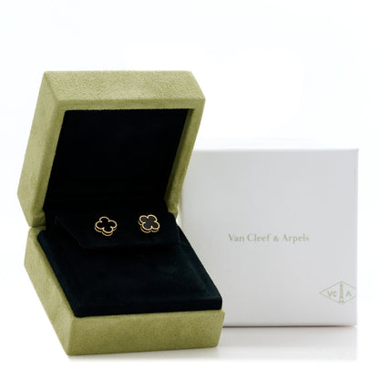 Van Cleef & Arpels 18K Yellow Gold Black Onyx Sweet Alhambra Earrings 5 of 5