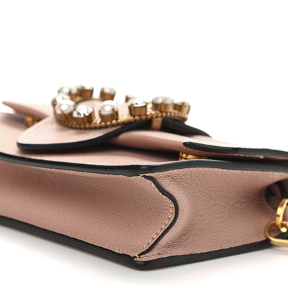 Miu Miu Goatskin Madras Soft Calfskin Crystal Pearl Embellished Shoulder Bag Orchidea 9 of 9