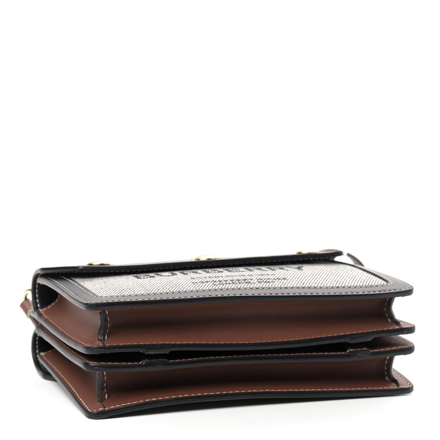 Burberry Smooth Calfskin Canvas Horseferry Print Mini Title Bag with Pocket Black Tan 3 of 7