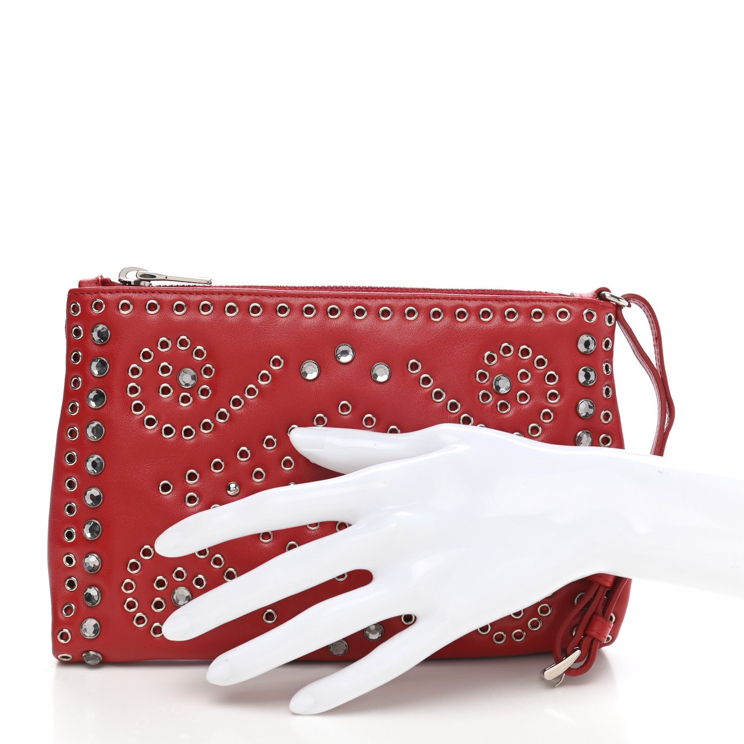 Prada Vitello Vintage Studded Pouch Wristlet Fuoco 2 of 11