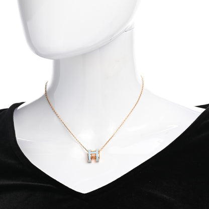 Hermes Lacquered Gold Pop H Pendant Necklace Bleu Pastel 2 of 8