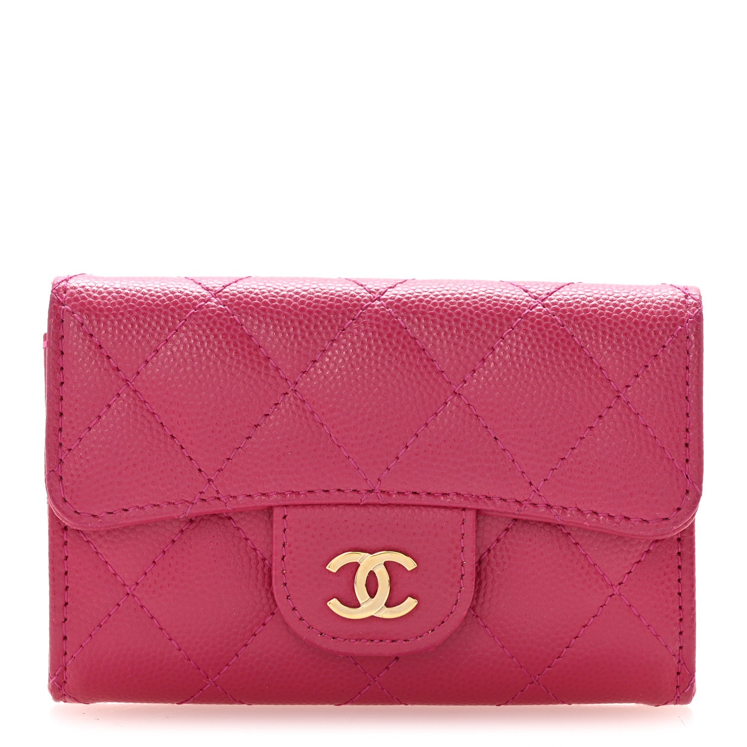 Chanel Caviar Quilted Flap Card Holder Wallet Dark Pink 1 of 11
