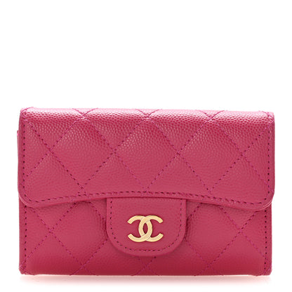 Chanel Caviar Quilted Flap Card Holder Wallet Dark Pink 1 of 11