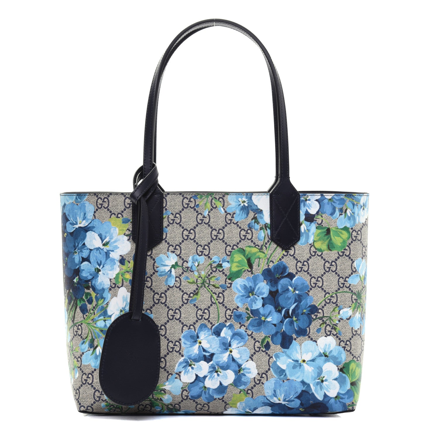 Gucci GG Supreme Monogram Blooms Small Reversible Tote Beige Blue Navy 1 of 14